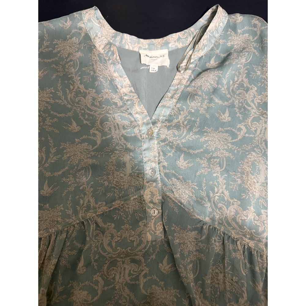 Maison 123 Paris Blue Toile Print Empire Waist Flutter Sleeve Dress Size 44/42 - Picture 6 of 9